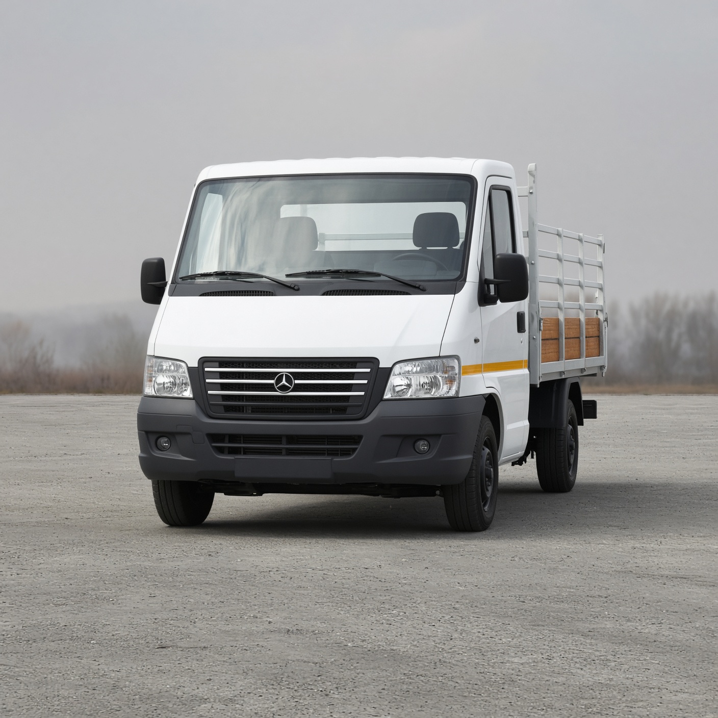 White flatbed Sprinter, drag to turn